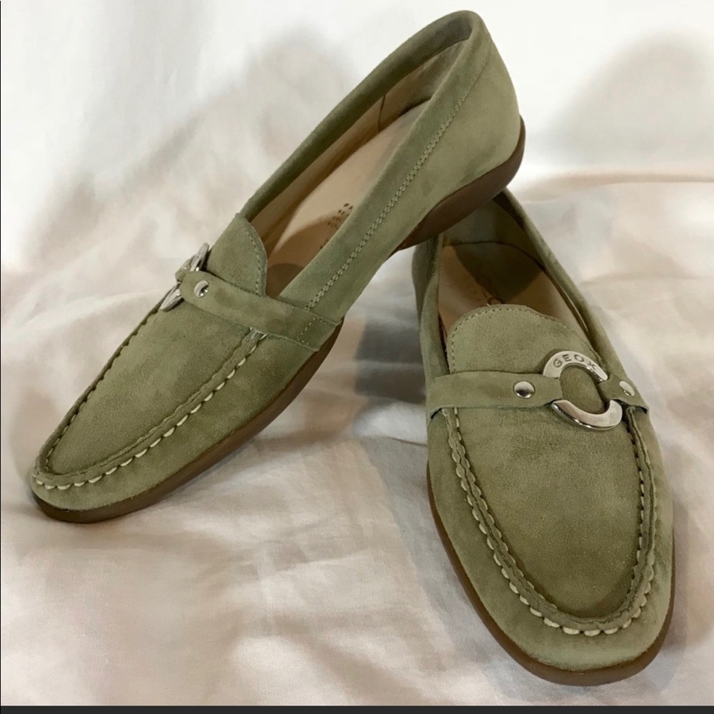 Geox Respira Sage green suede slip on Loafers